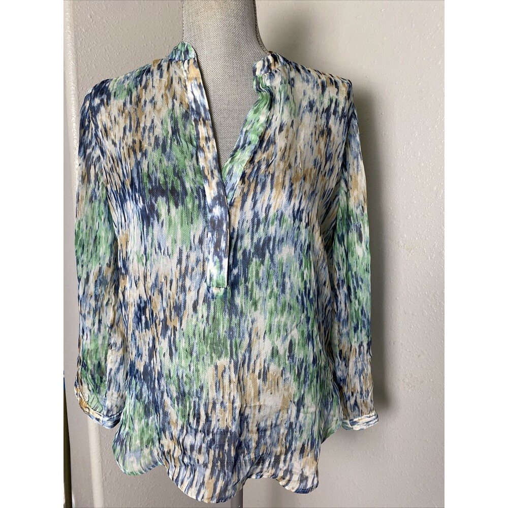 ZOA White V Neck Sheer Print Blouse Top Size small